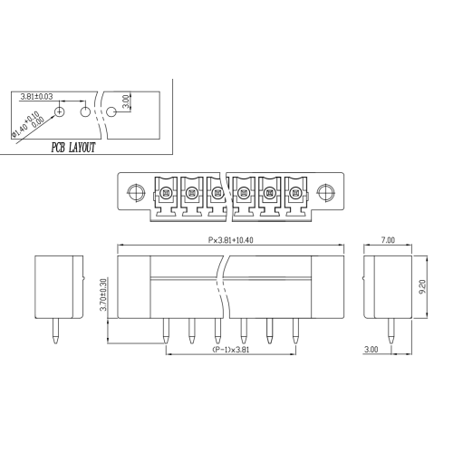 3,81 mm Tonhöhe mit Ohrschrauben-Plug-in-Platine-Klemme Block gerade Stiftstift Sockel